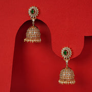 Opulent Silver Jhumkas with Pearls Hangings and CZs