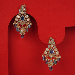 SIlver Peacock Earrings with Jhumka Detail and Kundans