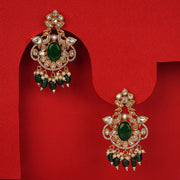 Silver Earrings with Kundan and Green Stone Combination