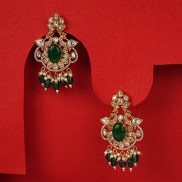 Silver Earrings with Kundan and Green Stone Combination