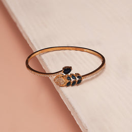 Party Wear Silver Kada with Leaf Design & Blue Stone Highlights