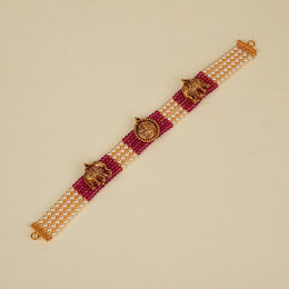 Pearl Choker with Silver Lakshmu Devi and Elephant Highlights