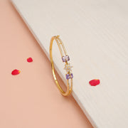 Trendy Silver CZ Kada with Rectangular Purple Stone Highlights