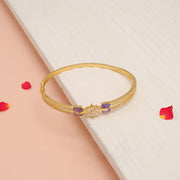 Trendy Silver CZ Kada with Rectangular Purple Stone Highlights