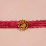Elegant Ruby Crystal Multi-Strand Choker with Antique Gold Centerpiece