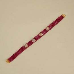 Red Stone Beaded Choker with Mini Silver Floral Highlights