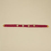 Red Stone Beaded Choker with Mini Silver Floral Highlights