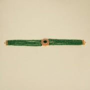 Green Stone Beaded Choker with Silver Floral Pendant