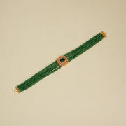 Green Stone Beaded Choker with Silver Floral Pendant