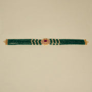 Green Stone Beaded Choker with Floral Pendant and Pearls