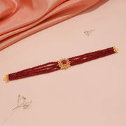 Elegant Ruby Crystal Multi-Strand Choker with Radiant Stone Centerpiece