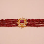 Elegant Ruby Crystal Multi-Strand Choker with Radiant Stone Centerpiece