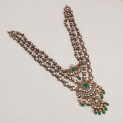 Heritage Silver Stepped Haaram with Kundans and Green Stone