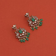 Silver Peacock Earrings with Kundans and Stone Beads