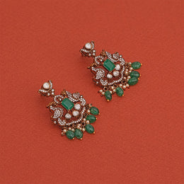 Silver Peacock Earrings with Kundans and Stone Beads
