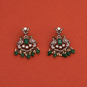 Silver Peacock Earrings with Kundans and Stone Beads