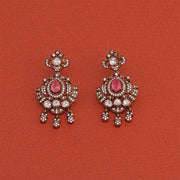 Silver Peacock Earrings with Pnik Stones and Kundans