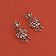 Silver Peacock Earrings with Pnik Stones and Kundans