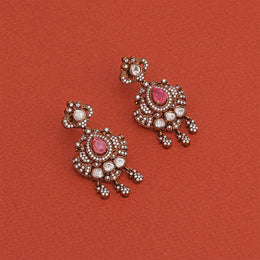 Silver Peacock Earrings with Pnik Stones and Kundans