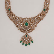 Sleek Silver Haaram with Kundans and Peacock Detailing