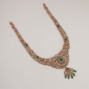 Sleek Silver Haaram with Kundans and Peacock Detailing