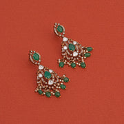 Silver and Kundam Earrings with Peacock Detailing and Pearls