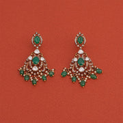 Silver and Kundam Earrings with Peacock Detailing and Pearls