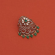 Silver Kundan Pendant with Peacock Detailing and Stone Beads