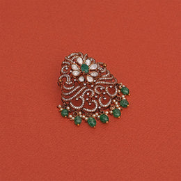 Silver Kundan Pendant with Peacock Detailing and Stone Beads