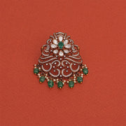 Silver Kundan Pendant with Peacock Detailing and Stone Beads