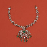 Silver and Kundan Necklace with Green Stone Beads