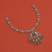 Silver and Kundan Necklace with Green Stone Beads