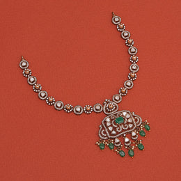 Silver and Kundan Necklace with Green Stone Beads