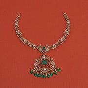 Silver Lotus Detailing Necklace with Stones