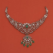 Graceful Floral and Peacock Silver Necklace with Kundans