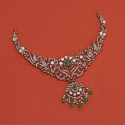 Graceful Floral and Peacock Silver Necklace with Kundans