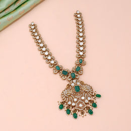 Emerald Polki Peacock Pendant Necklace with Pearl Drops