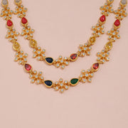 Antique Peacock Navaratna Double-Layer Maang Tikka with CZ Floral Design