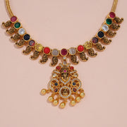 Antique Navaratna Temple Necklace with Divine Pendant and Heritage Motifs
