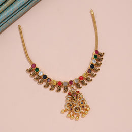Antique Navaratna Temple Necklace with Divine Pendant and Heritage Motifs