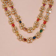 Dual-Layer Navaratna Floral Maang Tikka with CZ and Emerald Accent