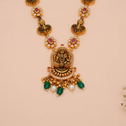Antique Silver Lakhsmi Necklace with Floral Kundan Accents