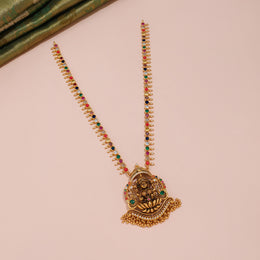 Antique Lakshmi Temple Maang Tikka with Navaratna Chain and Gold Bead Fringe