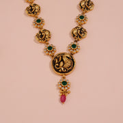 Antique Silver Peacock Necklace with Floral Kundan Accents
