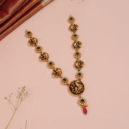 Antique Silver Peacock Necklace with Floral Kundan Accents