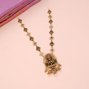 Antique Lakshmi Temple Necklace with Pearl Drops and Stone Accents