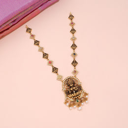 Antique Lakshmi Temple Necklace with Pearl Drops and Stone Accents