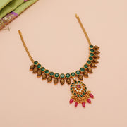 Temple Silver Leaf Necklace with Emerald and Ruby Detailing