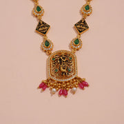 Antique Silver Peacock Necklace with Floral Kundan Accents