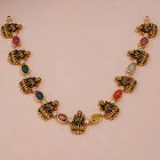 Antique Lakshmi Navaratna Temple Necklace with Divine Motifs